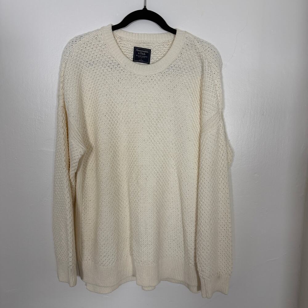 Abercrombie & Fitch Cream Open Knit Oversized Sweater Size L